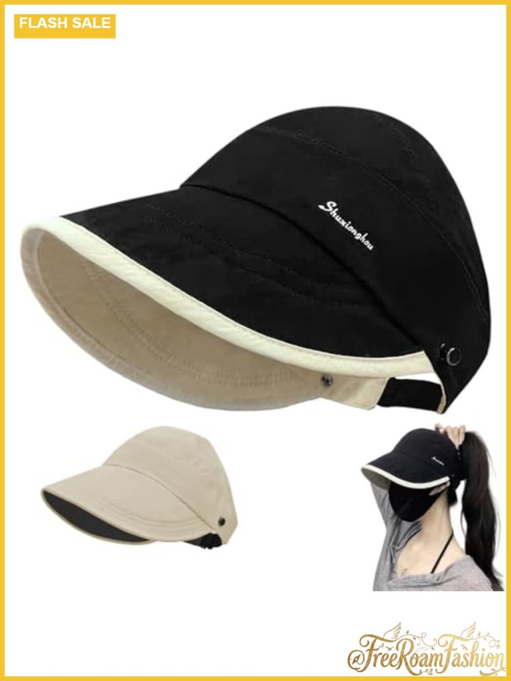 Women's Sun Hat UPF 50+ Foldable Open Top Ponytail Visor